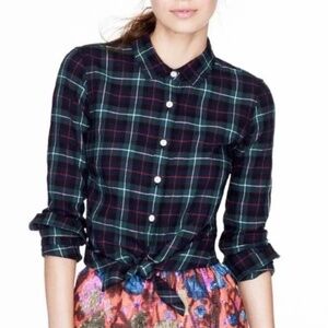 J Crew Button up flannel Shirt - Green/Red Holiday Xmas Tartan Plaid - XXS